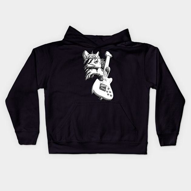 Vintage Rock Cat Playing Guitar lovers guitar player Kids Hoodie by masterpiecesai